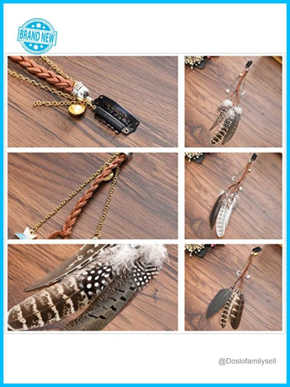 Bohemian Feather Hair Extension with Wooden Beads and Peacock Feathers,